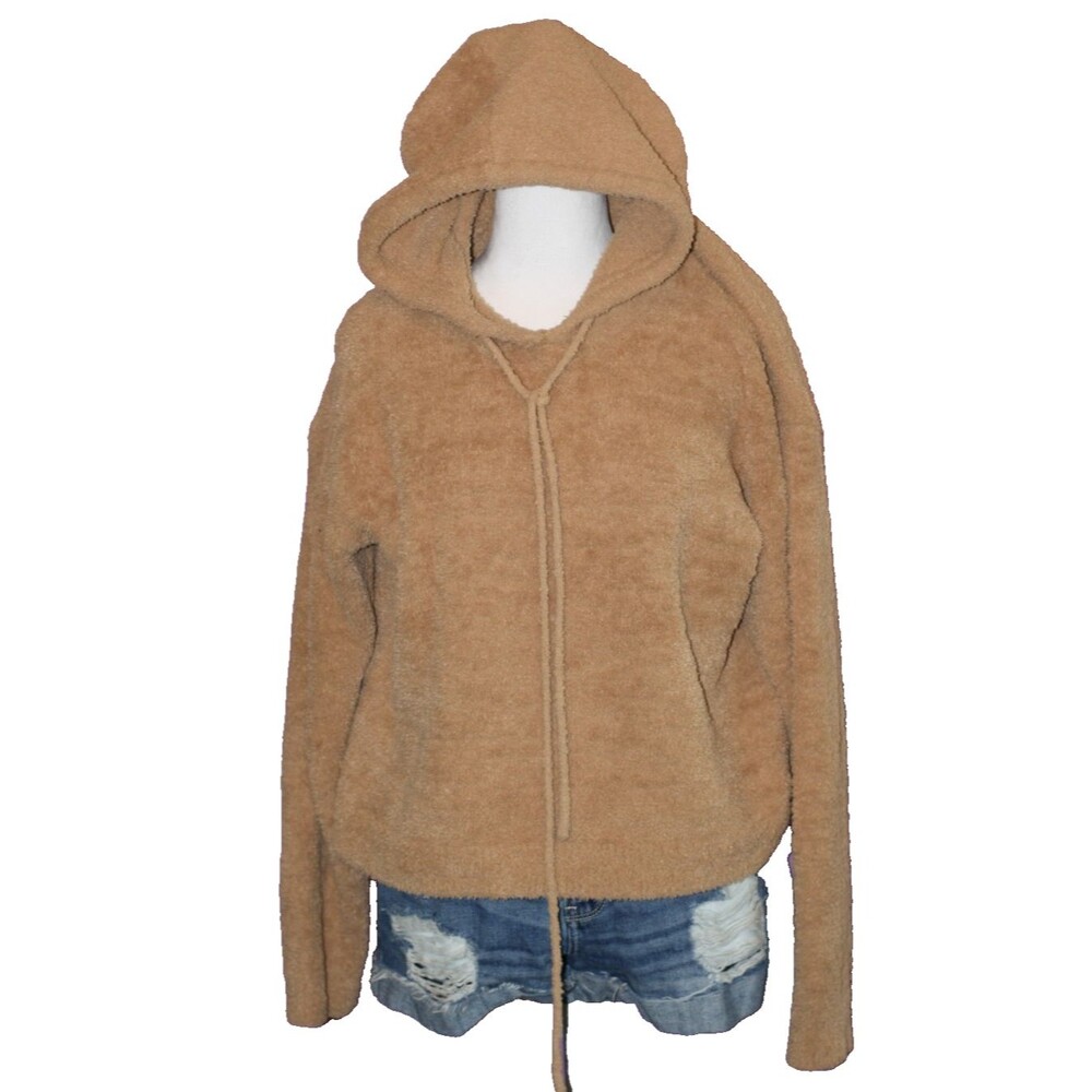 Forever 21 Camel Colored Hooded Sherpa Fleece Teddy Long Sleeve Plush Hoodie L